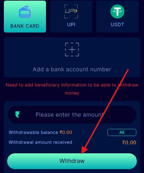 Tap on withdraw to complete proces